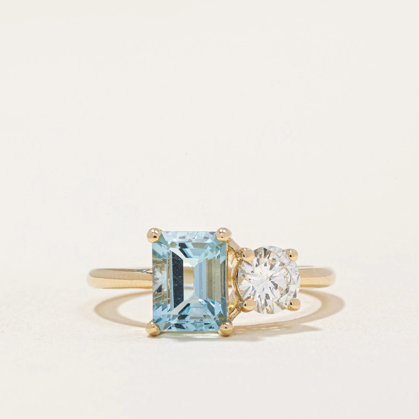 100 Ways' Aquamarine & Diamond Toi et Moi Ring | 1.30ct, 0.54ct | SZ 6.75 | Elegant Sparkle Smooth Curve