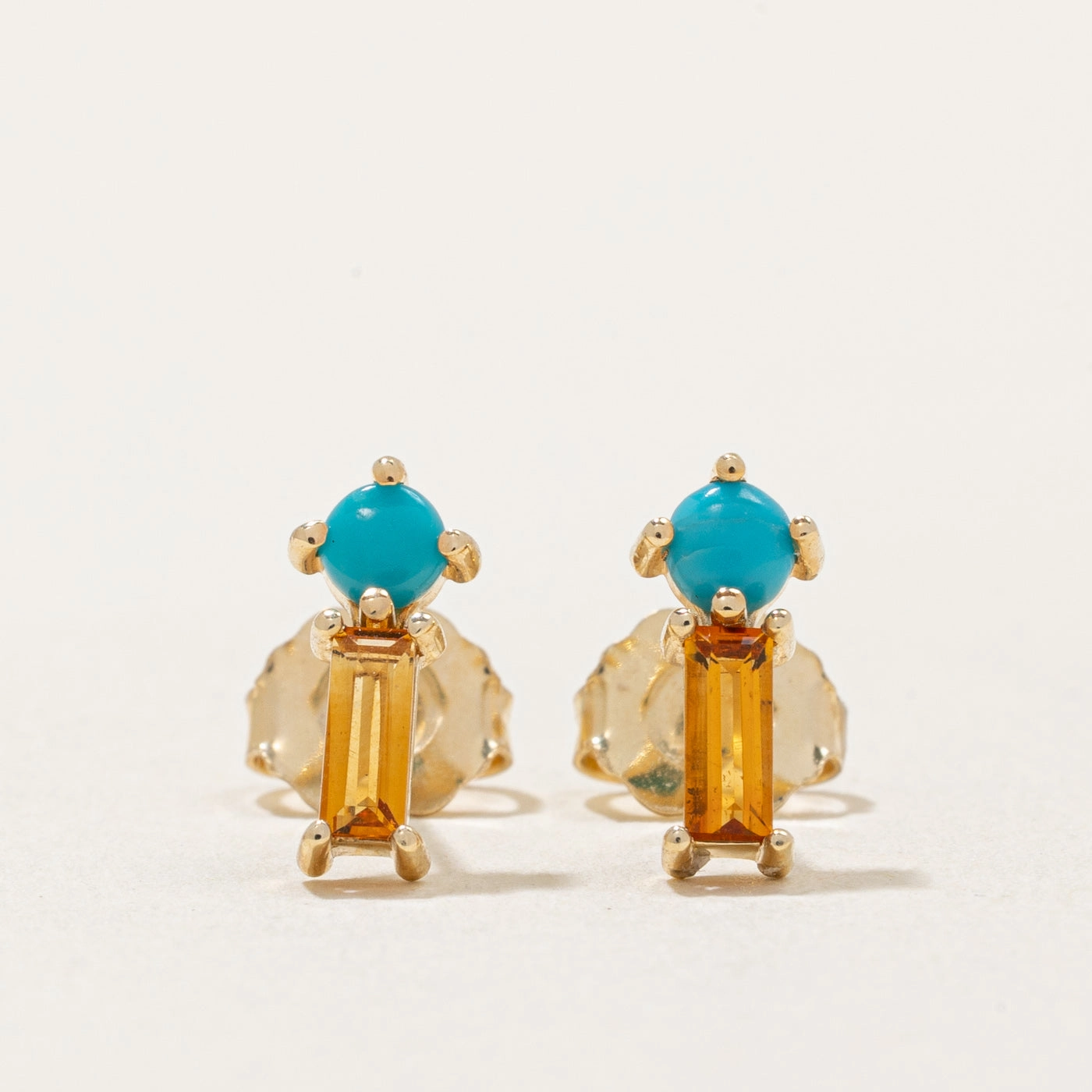 100 Ways' Citrine & Turquoise Earrings | 0.30ctw, 0.10ctw | Minimalist Design Classic Glimmer