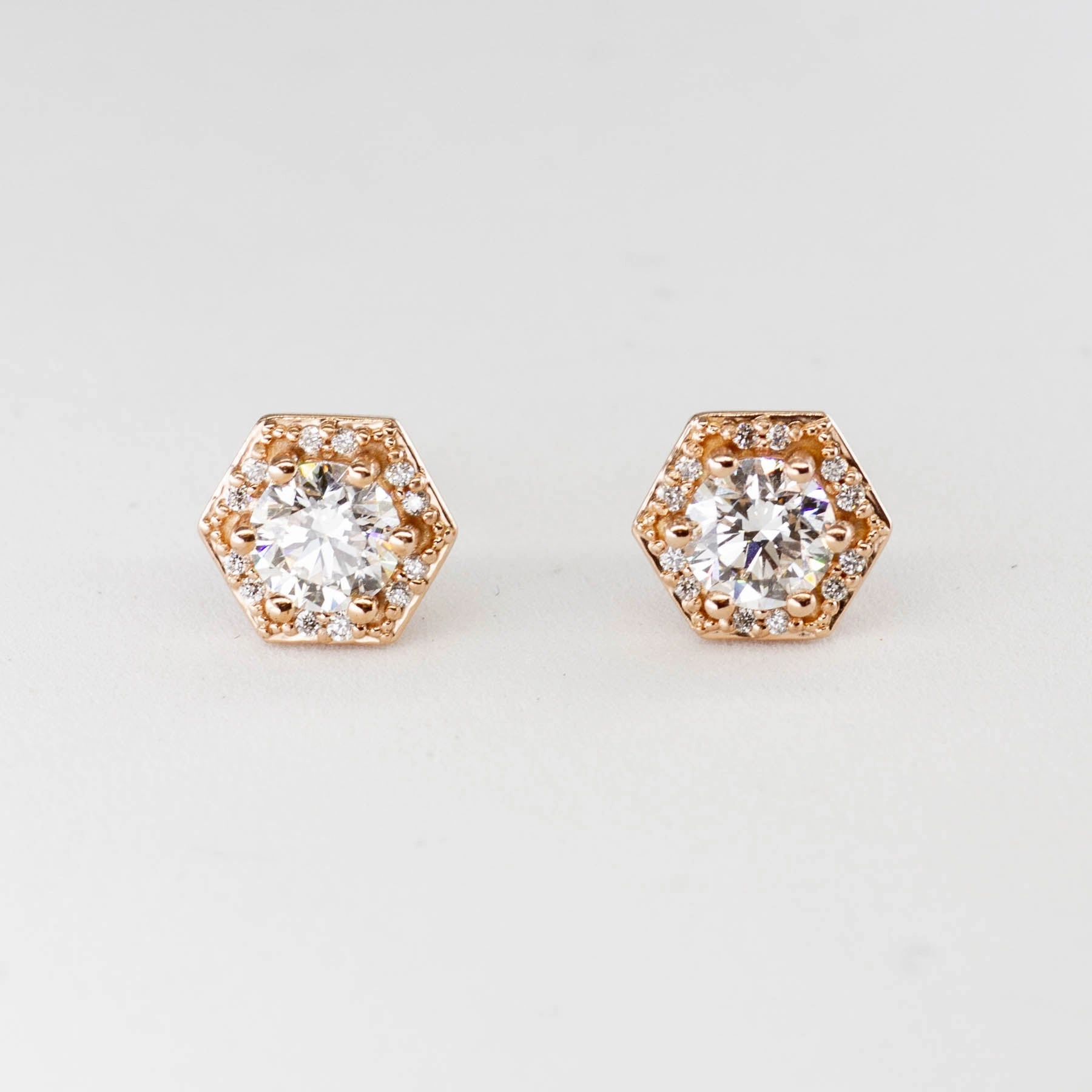 Pure Accent 100 Ways' Hexagon Halo Diamond Stud Earrings in Rose Gold | Canadian Diamonds | 1.05 ctw