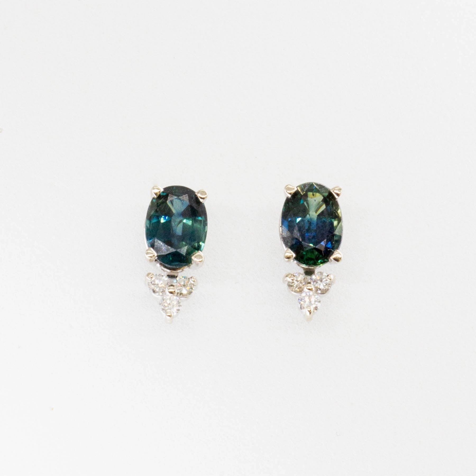 Crisp Sparkle 100 Ways' Oval Sapphire and Diamond Earrings | 3.18ctw, 0.21ctw |