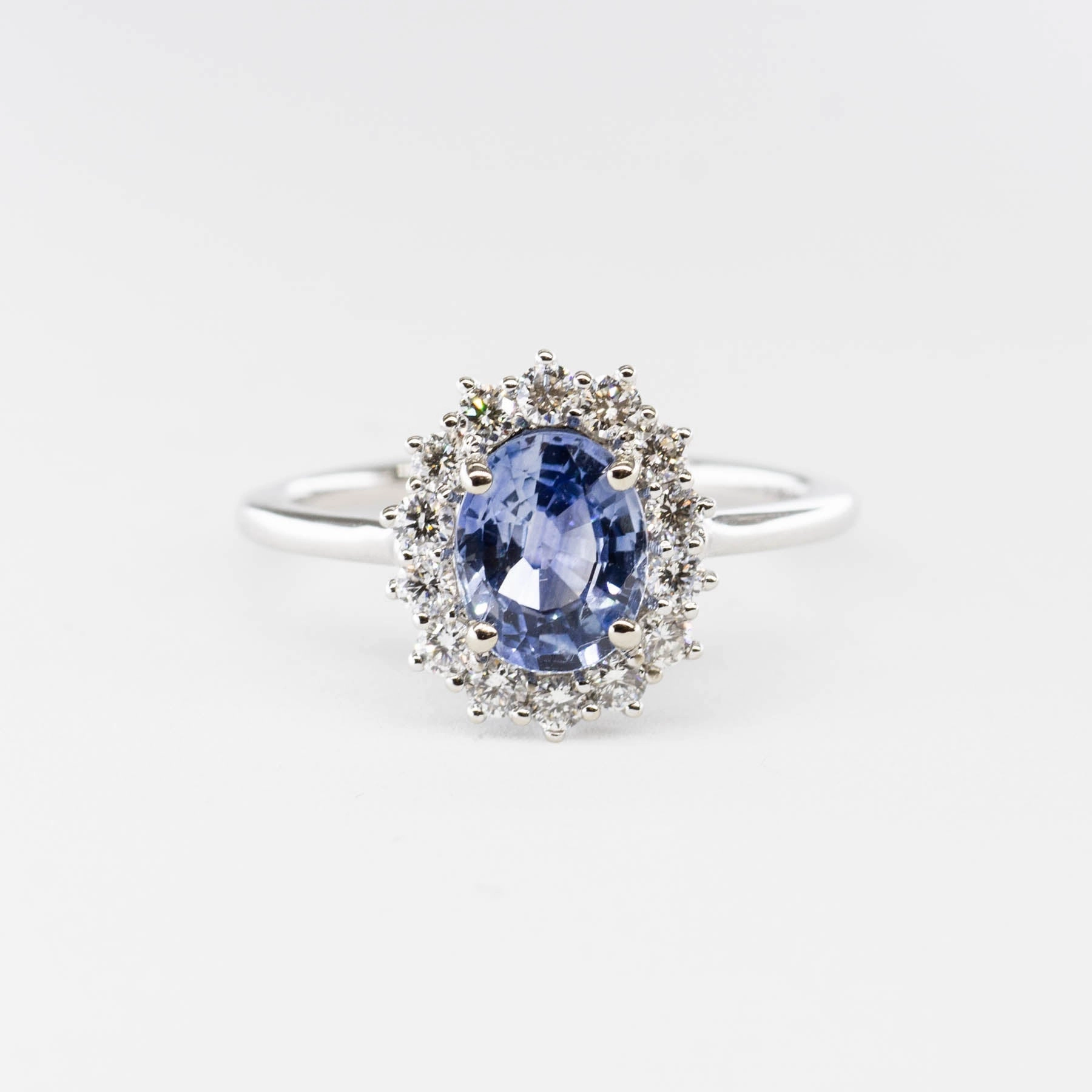 100 Ways' Oval Sapphire and Halo Diamond Ring | 1.62ct, 0.38ctw | SZ 6.75 | Chic Accessory Luxe Appeal