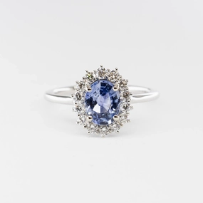 Modern Element Exclusive Appeal 100 Ways' Oval Sapphire and Halo Diamond Ring | 1.62ct, 0.38ctw | SZ 6.75 |