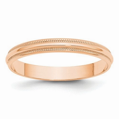 14K Solid Rose Gold Wedding Band Ring 3mm 4mm 5mm 6mm Milgrain Men's and Women's Wedding Band Ring. Engagement Anniversary Midi Ring Event Friendly Custom product