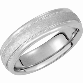 Gorgeous Design 14K White 6 mm Half Round Band with Milgrain & Florentine Finish Size 4.5