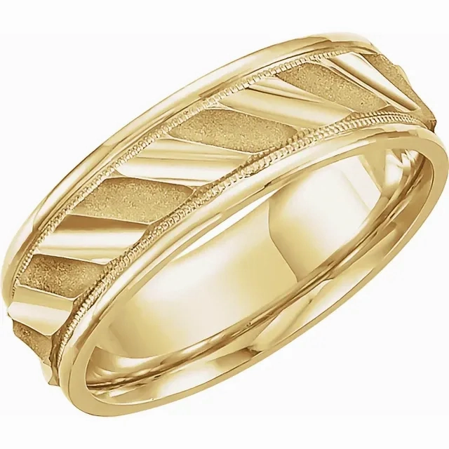 Elegant Vibe 14K Yellow 6.75 mm Ridged Band with Milgrain Size 9.5