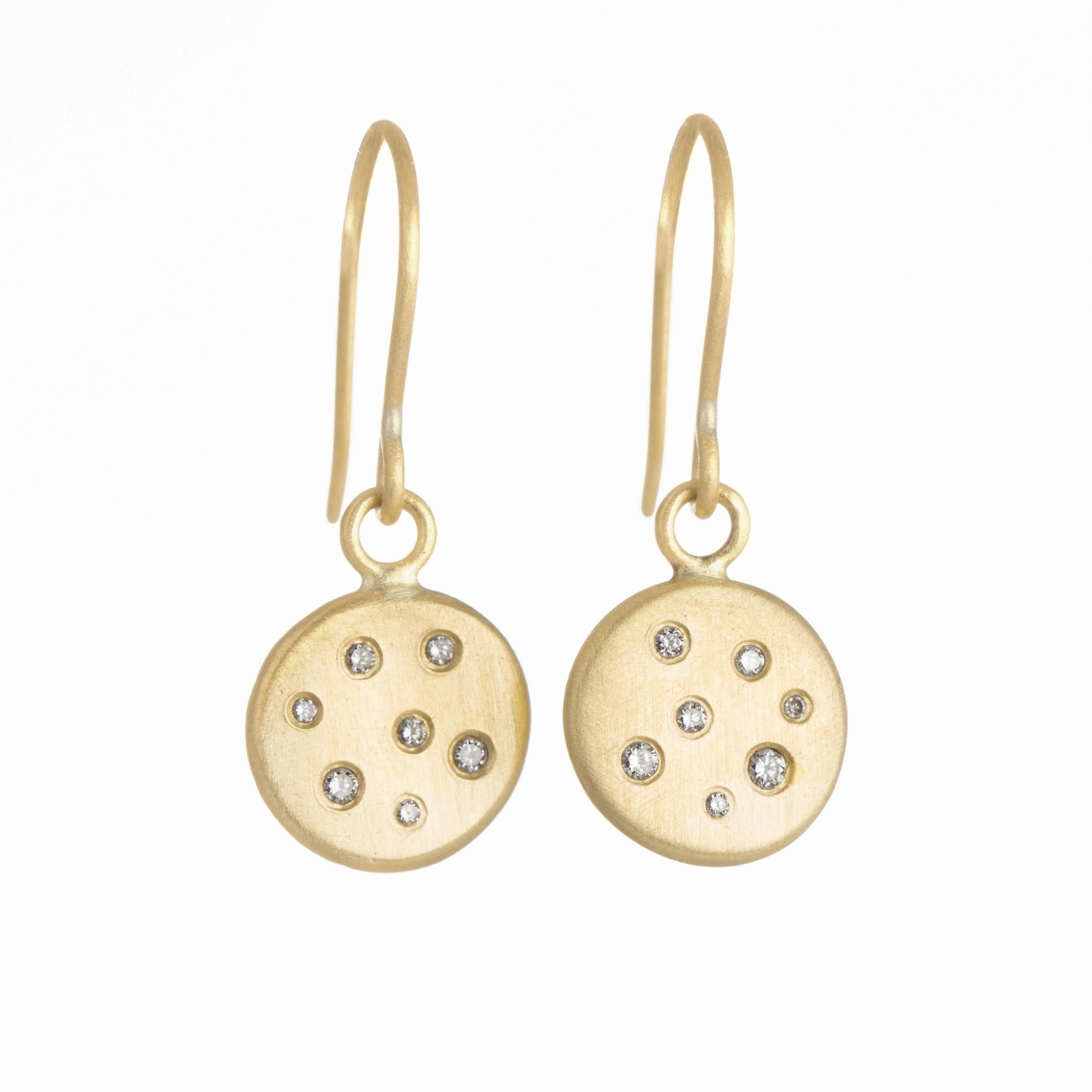 18k Gold Scattered Diamond Disc Earrings - 18ky Gold   Reclaimed Diamonds Refined Gift Handcrafted Pieces