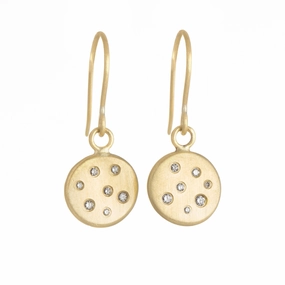 18k Gold Scattered Diamond Disc Earrings - 18ky Gold   Reclaimed Diamonds Refined Gift Handcrafted Pieces