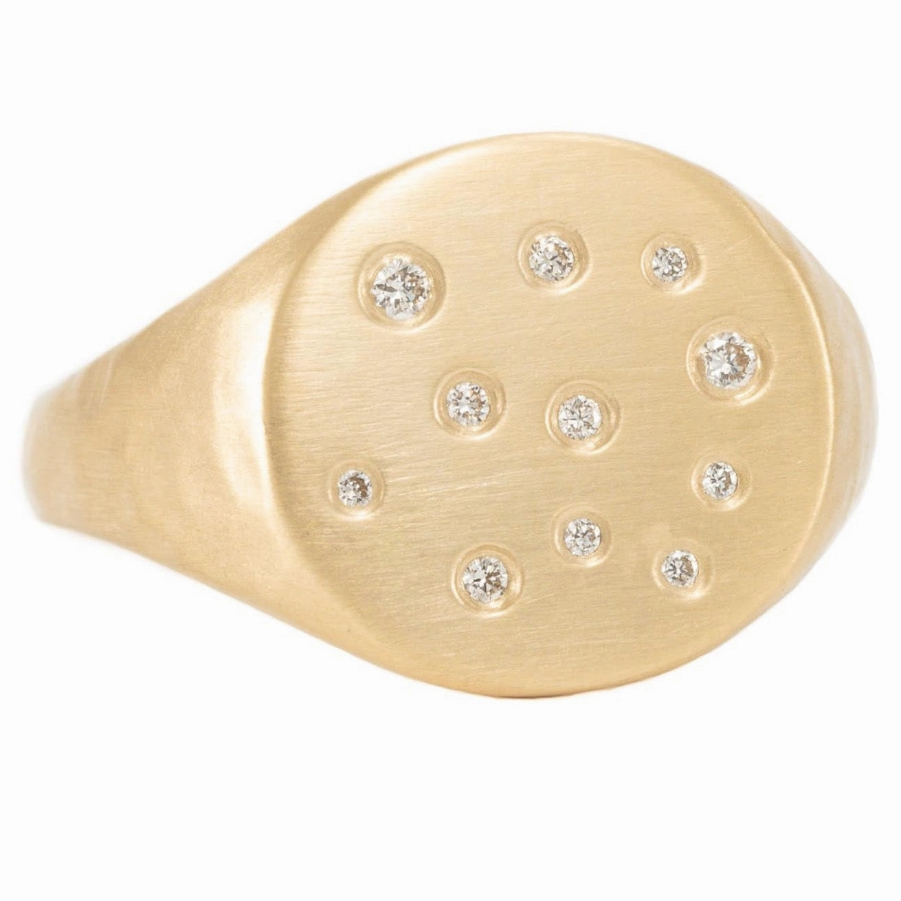 18k Gold Scattered Diamond Signet - 18ky   VS Diamonds Celebration Style