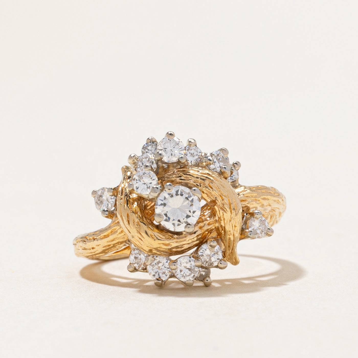 18k Scattered Diamond Textured Cocktail Ring | 0.78ctw | SZ 5.75 Candid Shot