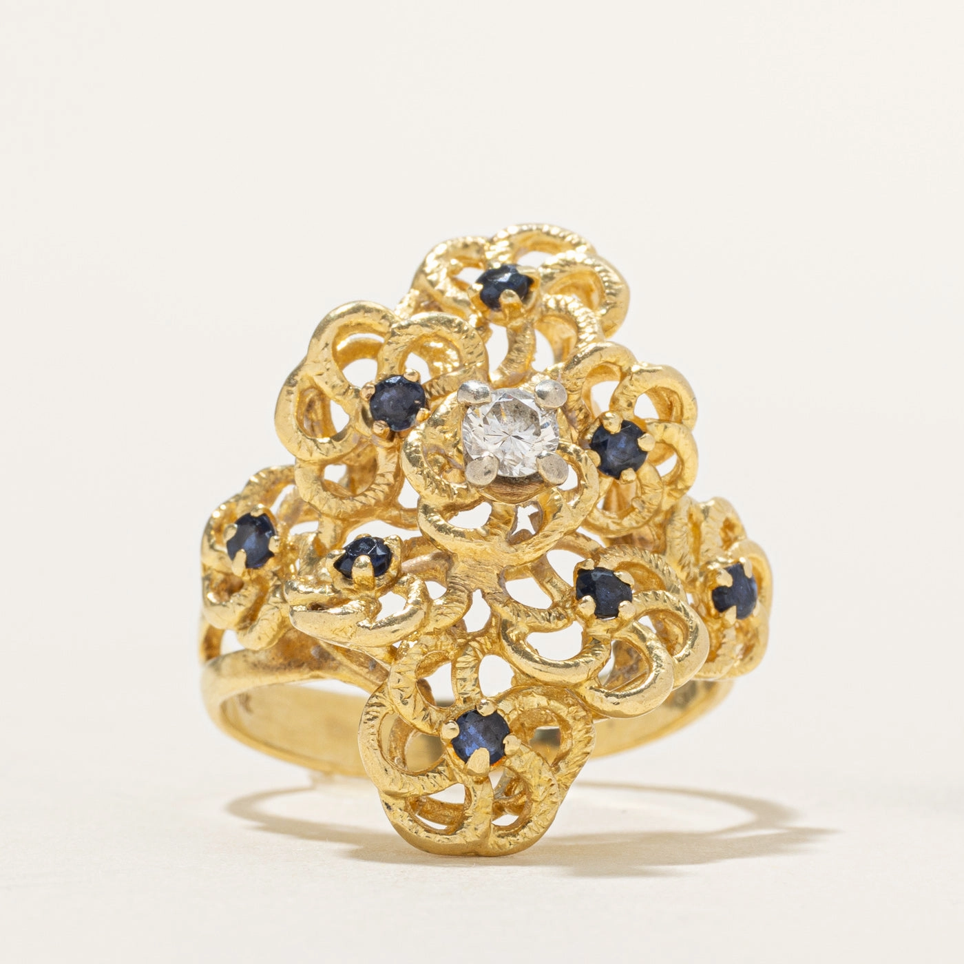 Soft Highlight 18k Scattered Sapphire & Diamond Cocktail Ring | 0.28ct, 0.16ct | SZ 7.25