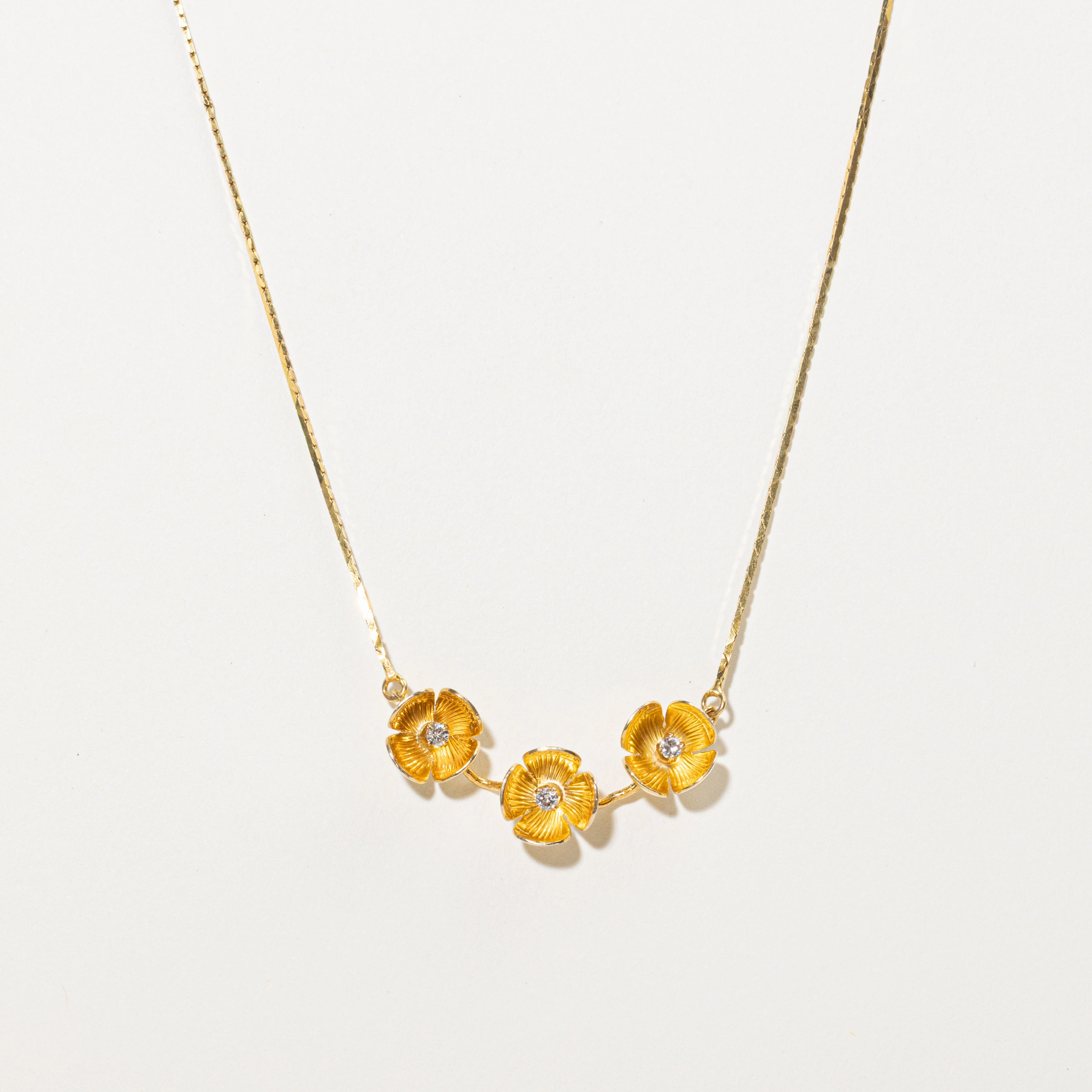 Subtle Fit Everyday Glam 18k Yellow Gold Diamond Flower Pendant Necklace | 0.15ct | 16"