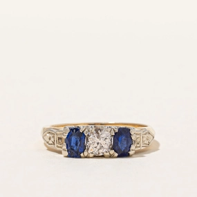 1940s Three Stone Sapphire & Diamond Ring | 0.50ctw, 0.26ctw | SZ 5 | Silky texture Seasonal Pairing