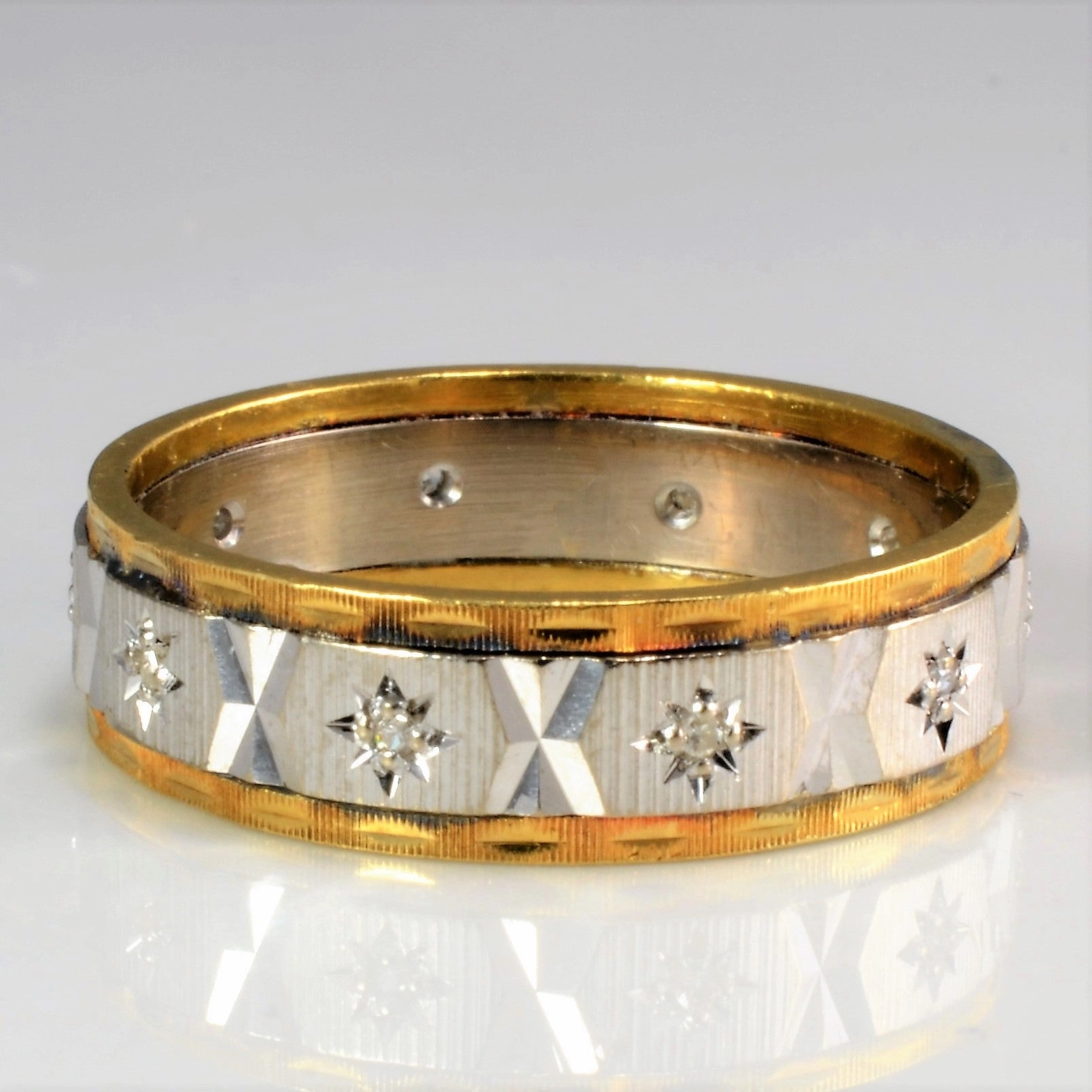 Stunning Detail 1964 Birmingham Two Tone Gold Star Set Diamond Band | 0.05ctw | SZ 6.25 |