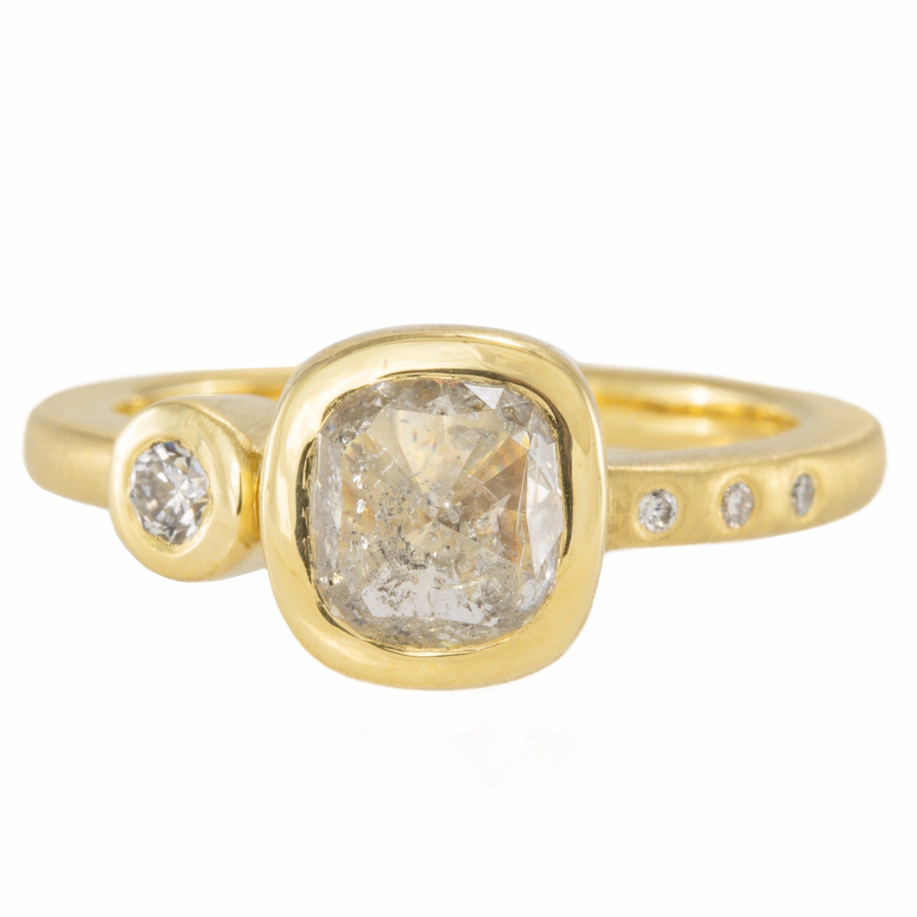 Meaningful Art 1.02 ctw Cushion Shaped Rose Cut Clear Diamond - 18ky Gold   VS Accent Diamonds