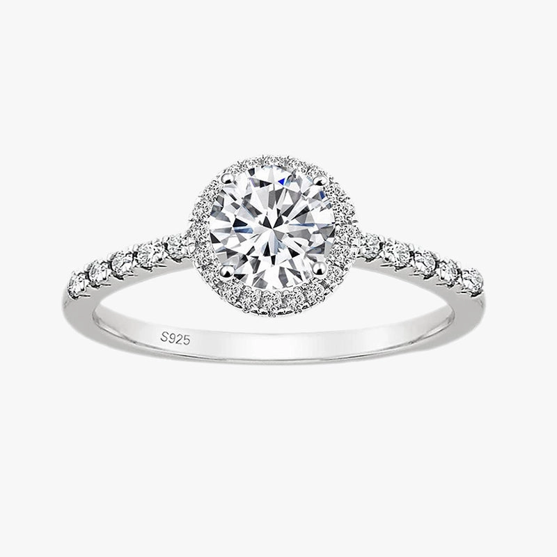 Daily Favorite Luxury Symbol 1.2CT Round Halo Gemstone Ring in Sterling Silver