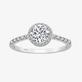 Professional Grade 1.2CT Round Halo Gemstone Ring in Sterling Silver