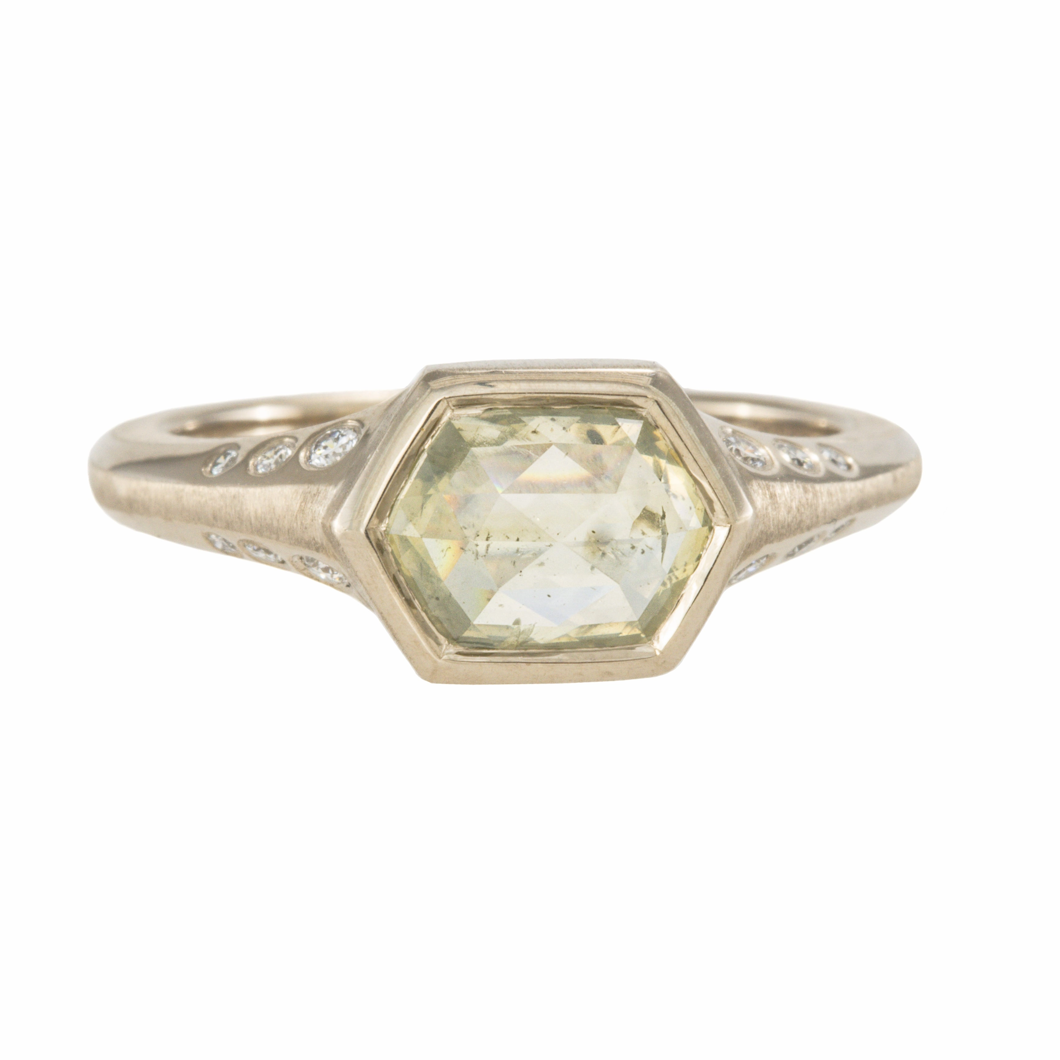 1.38ct Clear White Hexagon Rosecut Diamond   VS Accents - 18kpw   VS Diamonds Daily Radiance Timeless Shine Jewelry