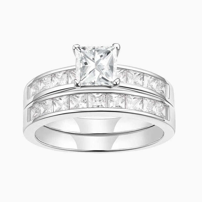 Refined Appearance 1 Carat Princess Cut Bridal Set Wedding Ring