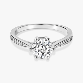 Luxury Token Simple Accent 1CT Classic Round Cut Moissanite Ring for Women