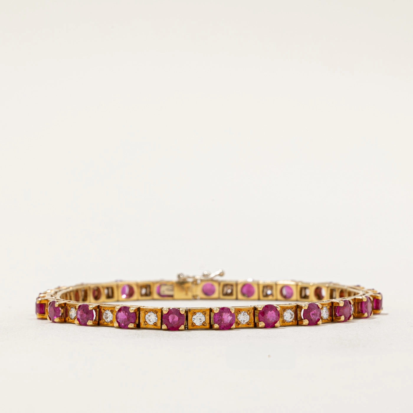 Shining Design 2002 London Hallmarked Burmese Ruby & Diamond Bracelet | 5.75ctw, 1.15ctw | 7.25"