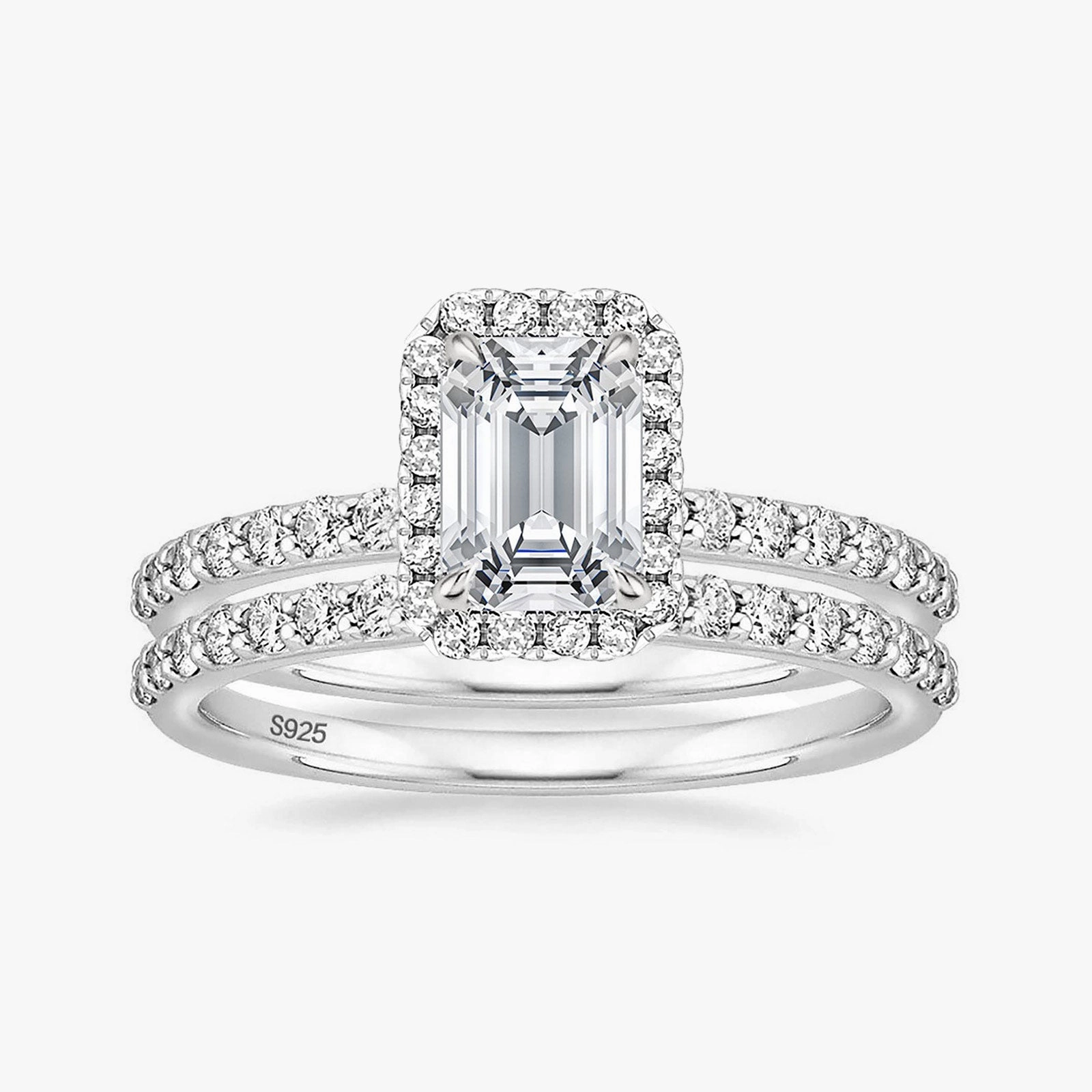 2CT Bridal Emerald Cut CZ Engagement Ring Sets Romantic Art