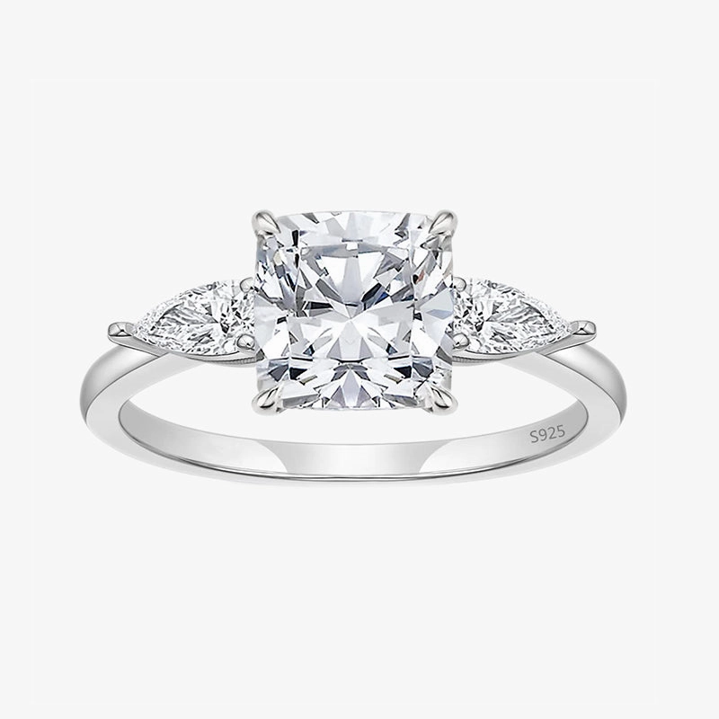 3 Stone Cushion Cubic Zirconia Wedding Promise Ring Everyday Piece