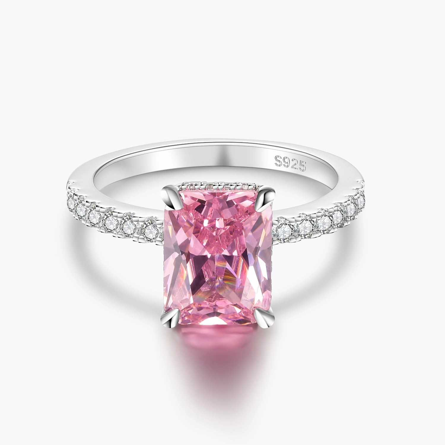 Stretchable Fit Classic Art 3CT 925 Sterling Silver Radiant Pink Cubic Zirconia Ring