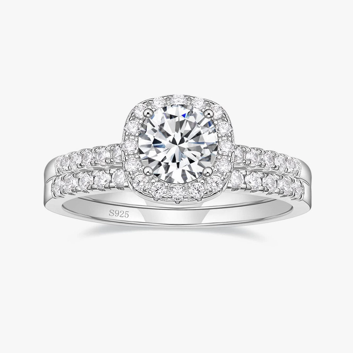 Cool Accent 925 Sterling Silver Bridal Round Cubic Zirconia Ring Set