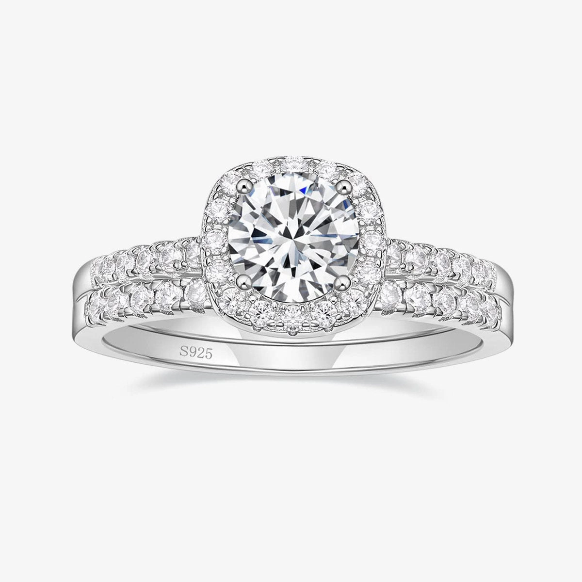 925 Sterling Silver Bridal Round Cubic Zirconia Ring Set Customizable Appearance Amazing Expression