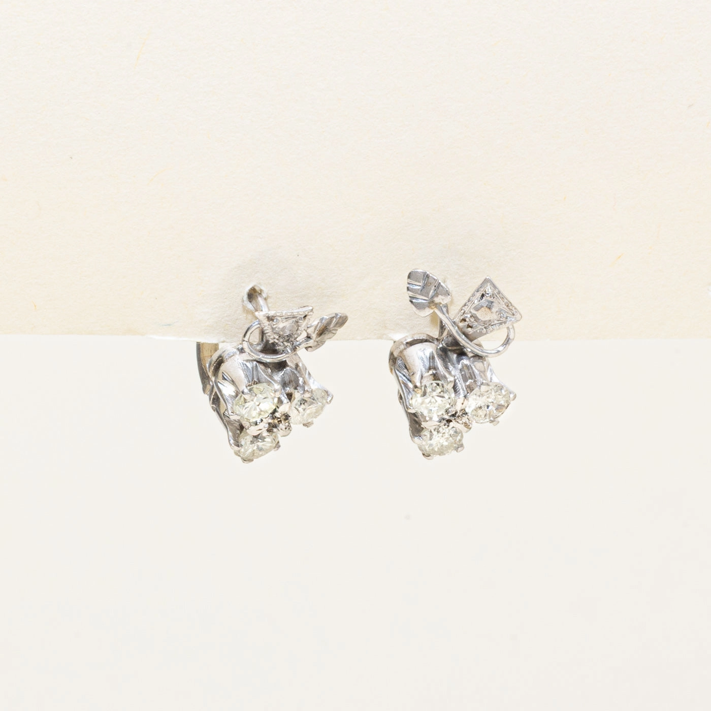 Highlight Accent 950 Platinum Diamond Cluster Leafy Stud Earrings | 0.68ctw