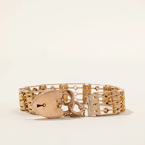 9k Rose Gold Heart Padlock Charm Bracelet | 7" Luxury Accent