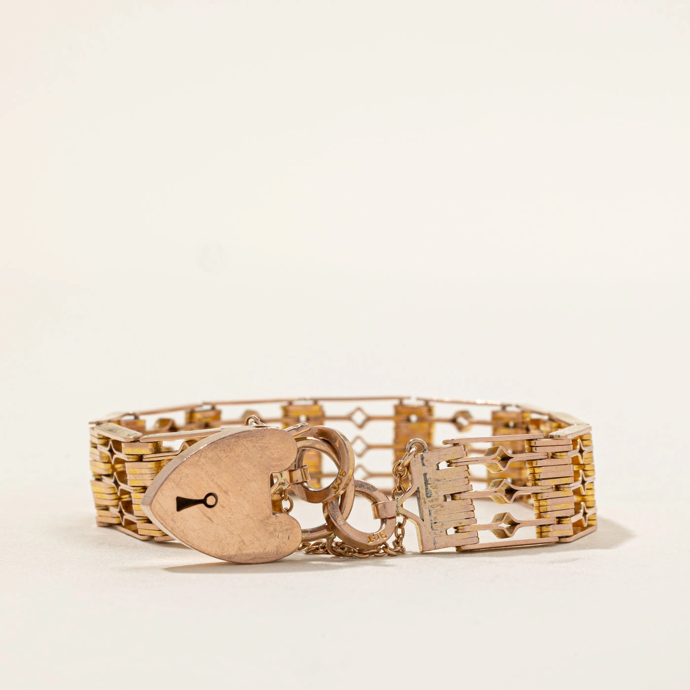 9k Rose Gold Heart Padlock Charm Bracelet | 7" Luxury Accent