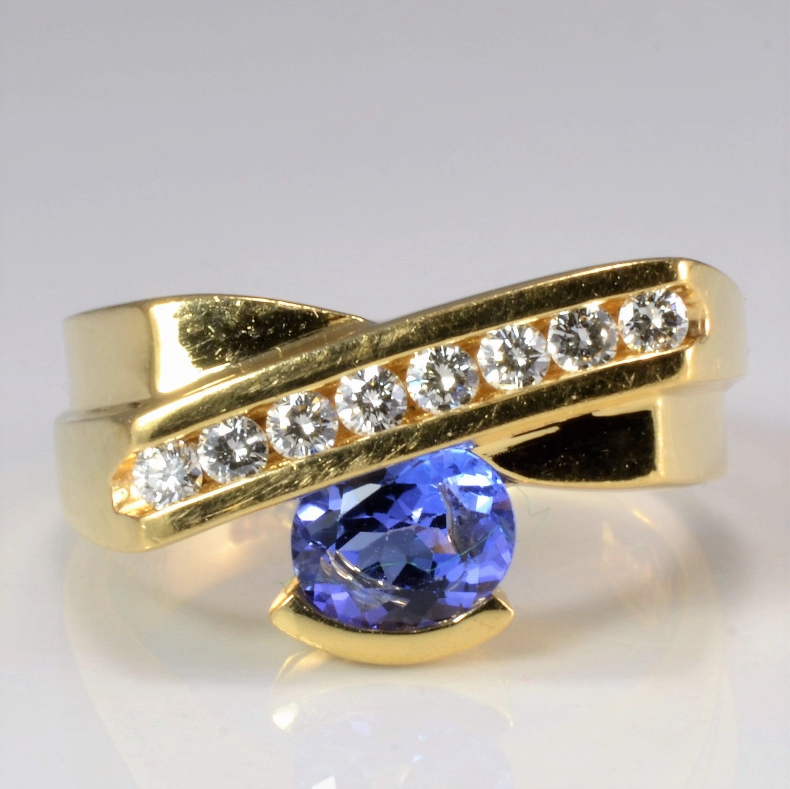 'Varouj' Tanzanite & Diamond Cross Over Ring | 0.60ct, 0.16ctw | SZ 6.25 Soft Shadow