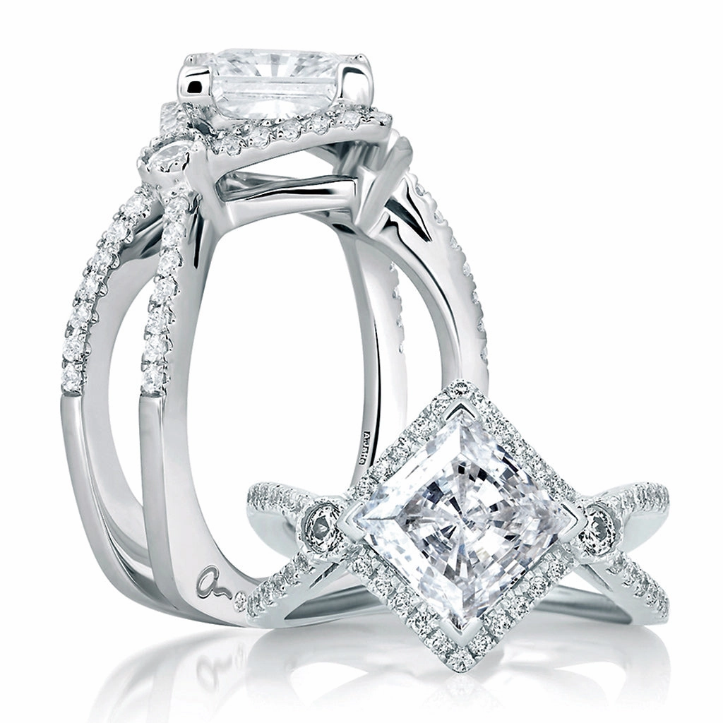 A. Jaffe Art Deco Diamond Engagement Ring Setting in White Gold Textured Feel Monogrammed Piece