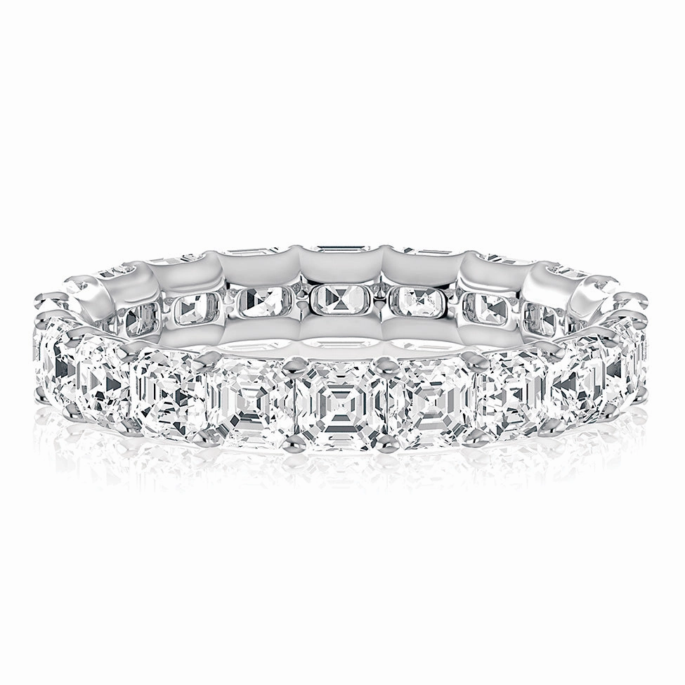 Special Look Chic Design A. Jaffe Asscher Diamond Eternity Ring in White Gold