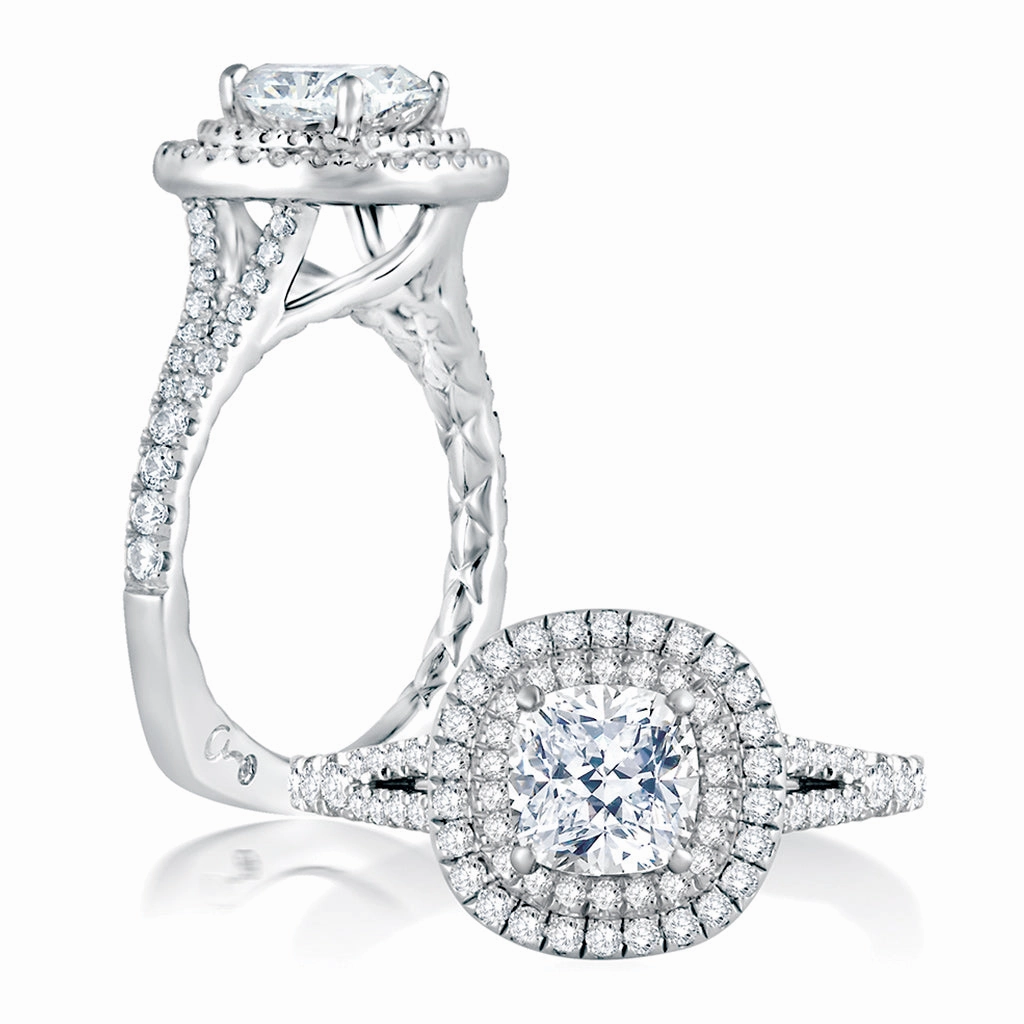 A. Jaffe Double Halo Engagement Ring Setting in White Gold Beautiful Jewelry Elegant Style