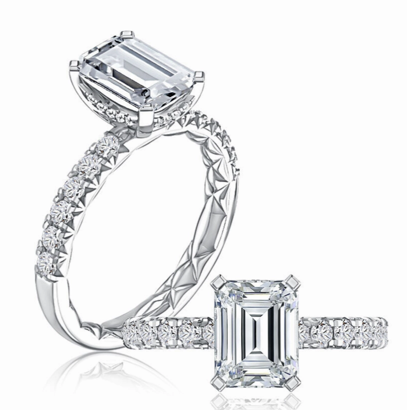 Holiday Party A. JAFFE Emerald Center Hidden Halo Diamond Engagement Ring Setting in 14K White Gold (.38ctw)