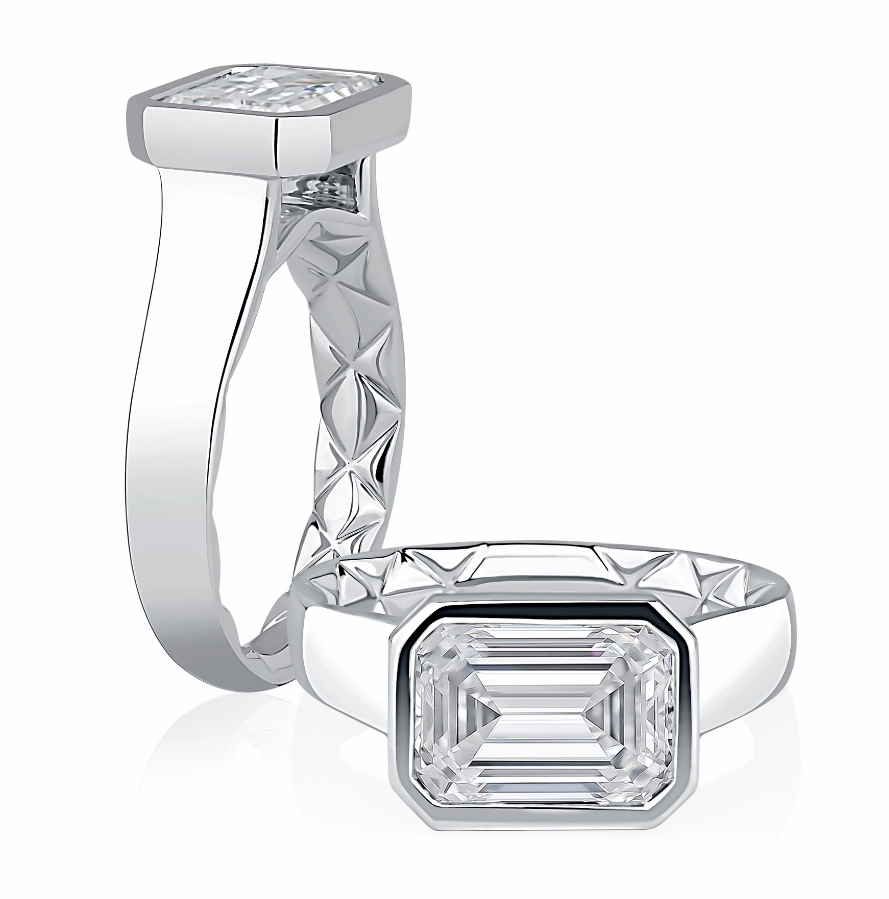 A. JAFFE Emerald Center Solitaire Diamond Engagement Ring Setting in 14K White Gold Secure Closure