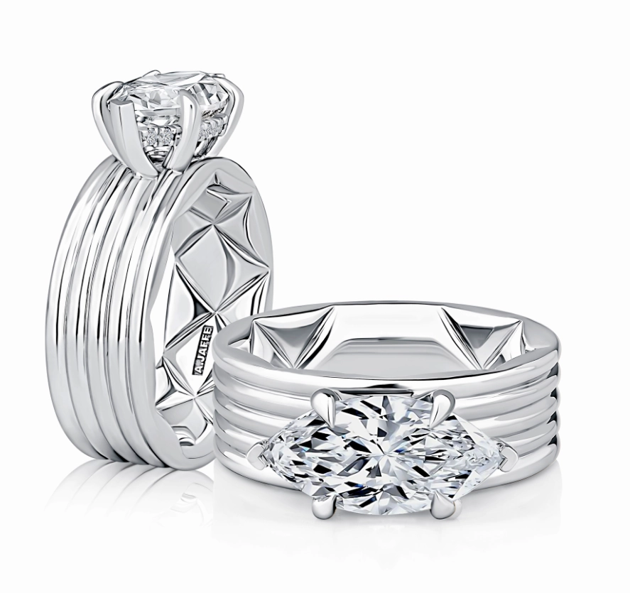 A. JAFFE Marquise Center Hidden Halo Diamond Engagement Ring Setting in 14K White Gold (.08ctw) Solid Construction