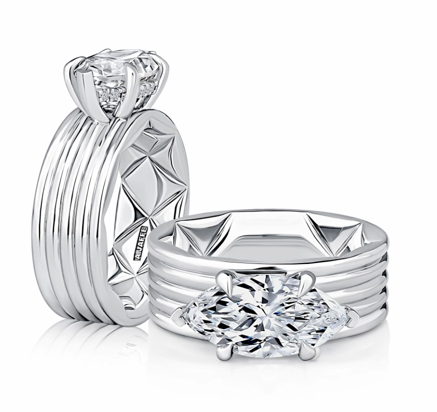 Graceful Simplicity Statement Spark A. JAFFE Marquise Center Hidden Halo Diamond Engagement Ring Setting in 14K White Gold (.08ctw)