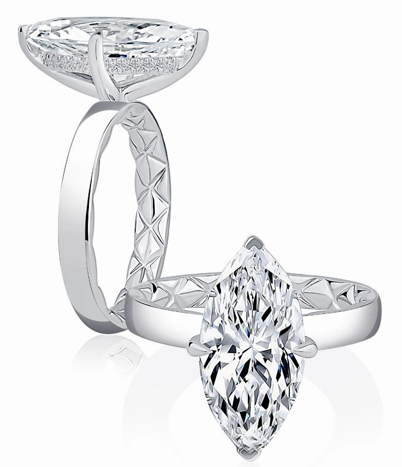 Chic Jewelry Personal Emblem A. JAFFE Marquise Center Hidden Halo Diamond Engagement Ring Setting in 14K White Gold (.10ctw)