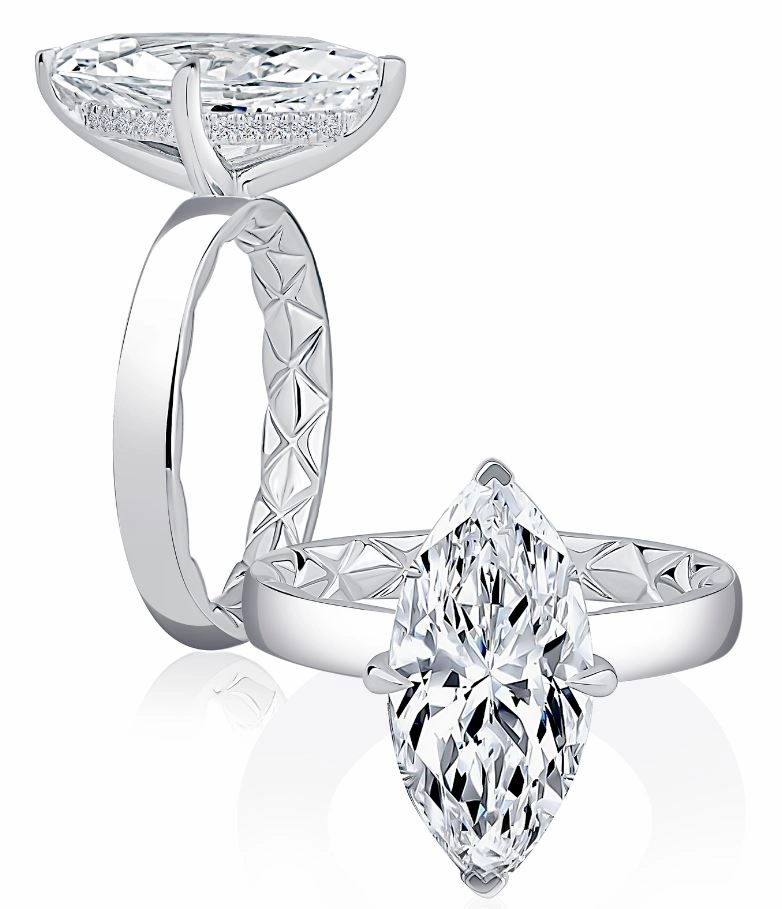 A. JAFFE Marquise Center Hidden Halo Diamond Engagement Ring Setting in 14K White Gold (.10ctw) Wonderful Jewelry Secure Design