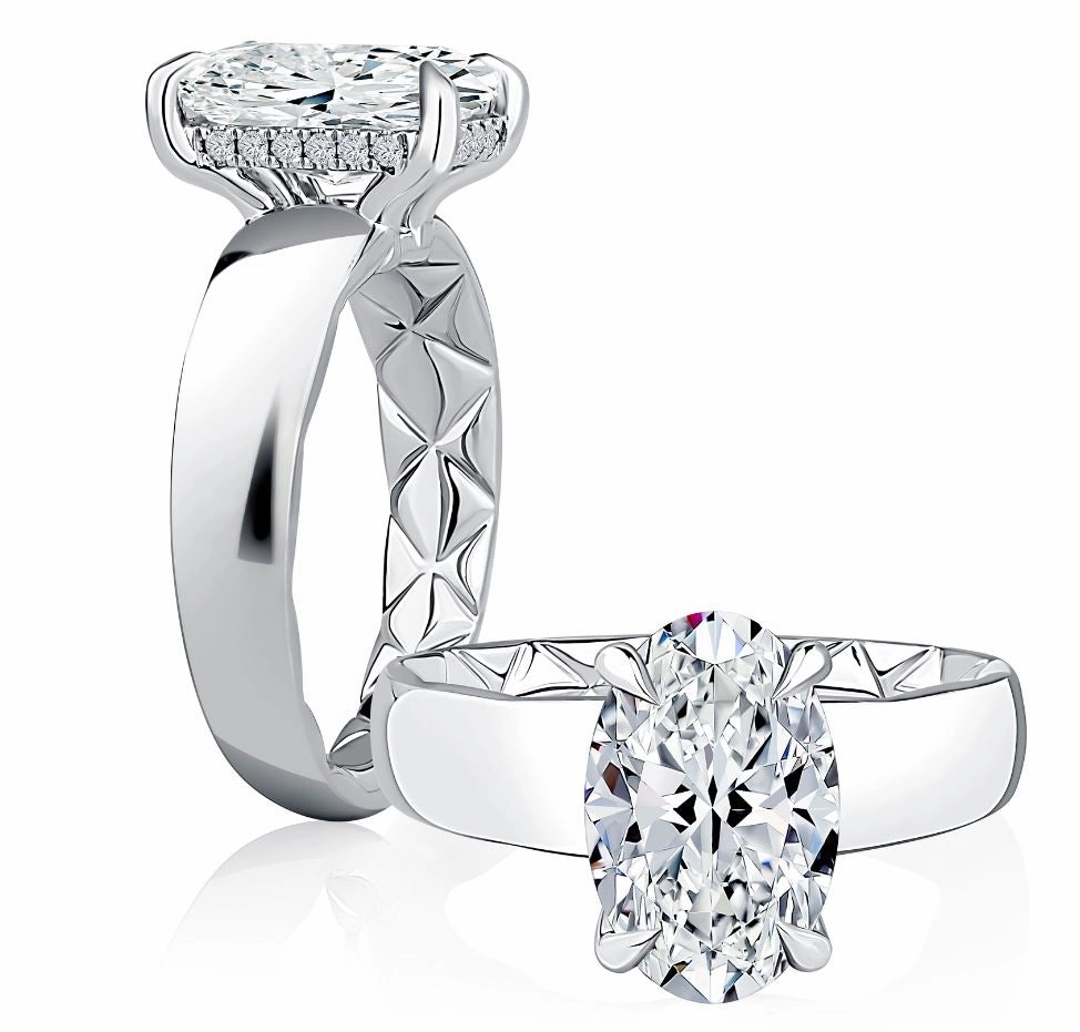 A. JAFFE Oval Center Hidden Halo Diamond Engagement Ring Setting in 14K White Gold (.09ctw) Anniversary Accent