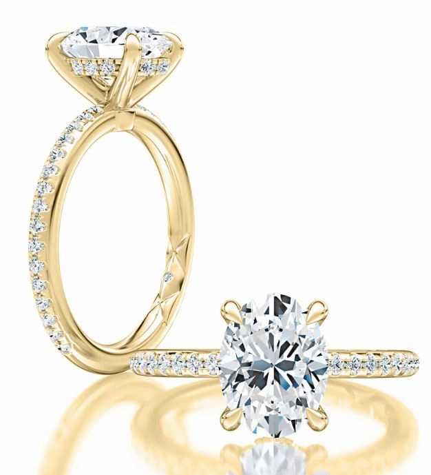 Special Accent A. JAFFE Oval Center Hidden Halo Diamond Engagement Ring Setting in 14K Yellow Gold (.27ctw)