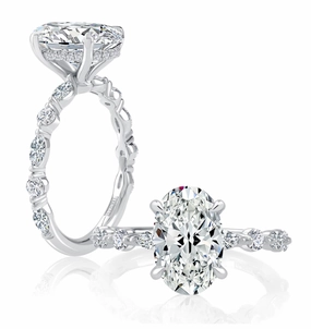 A. JAFFE Oval Center Side Stone Diamond Engagement Ring Setting in 14K White Gold (.42ctw) Designer Accent