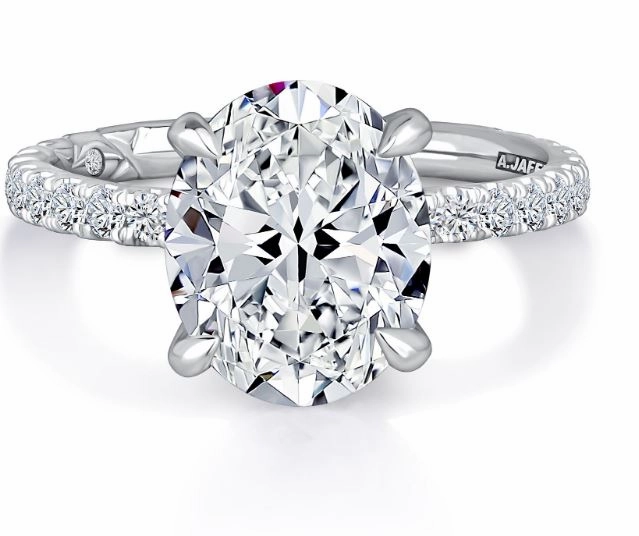 A. JAFFE Oval Center Side Stone Diamond Engagement Ring Setting in 14K White Gold (.70ctw) Sweet Style Bridal Shower