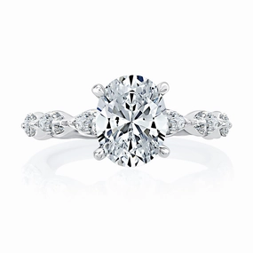 Designer Embellishment A. JAFFE Oval Diamond Engagement Ring Setting in 14K White Gold (.80ctw)