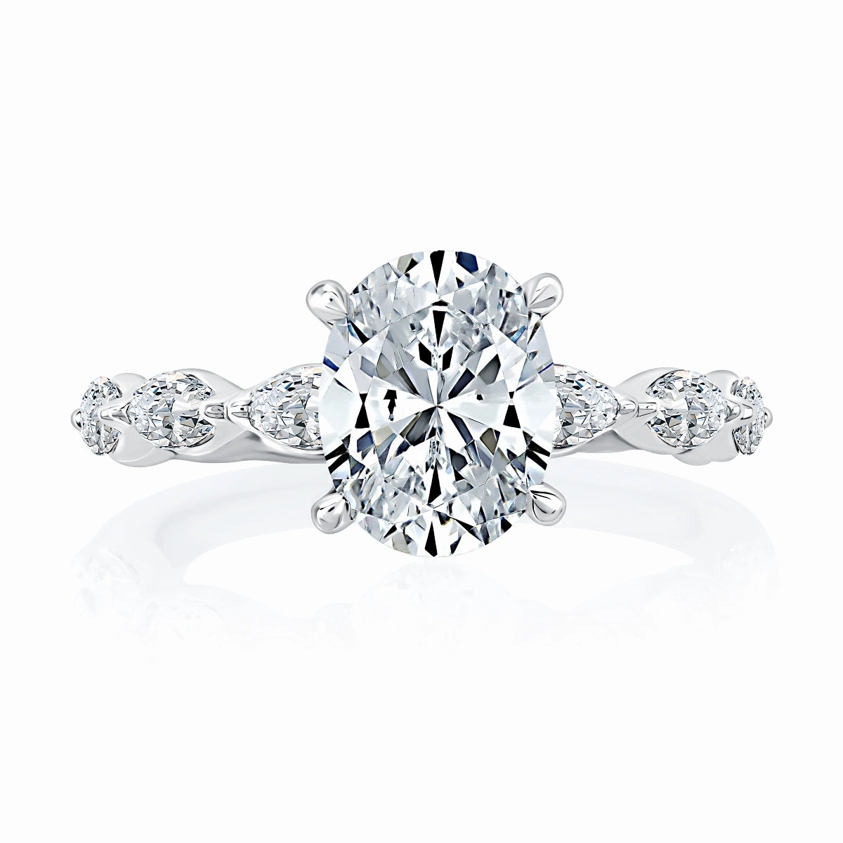 Designer Embellishment A. JAFFE Oval Diamond Engagement Ring Setting in 14K White Gold (.80ctw)