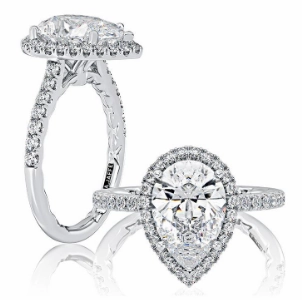 A. JAFFE Pear Center Diamond Engagement Ring Setting in 14K White Gold (.44ctw) Soft Movement Branded Expression
