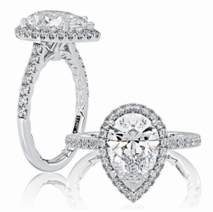 Eternal Article Ornate Design A. JAFFE Pear Center Diamond Engagement Ring Setting in 14K White Gold (.44ctw)